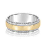 Slim Men's 5mm-8mm Milgrain Edge Gold Band with Brushed Centre