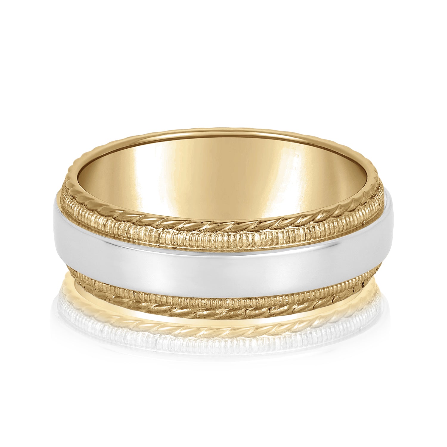Slim Men's 5mm-8mm Milgrain Edge Gold Band with Brushed Centre