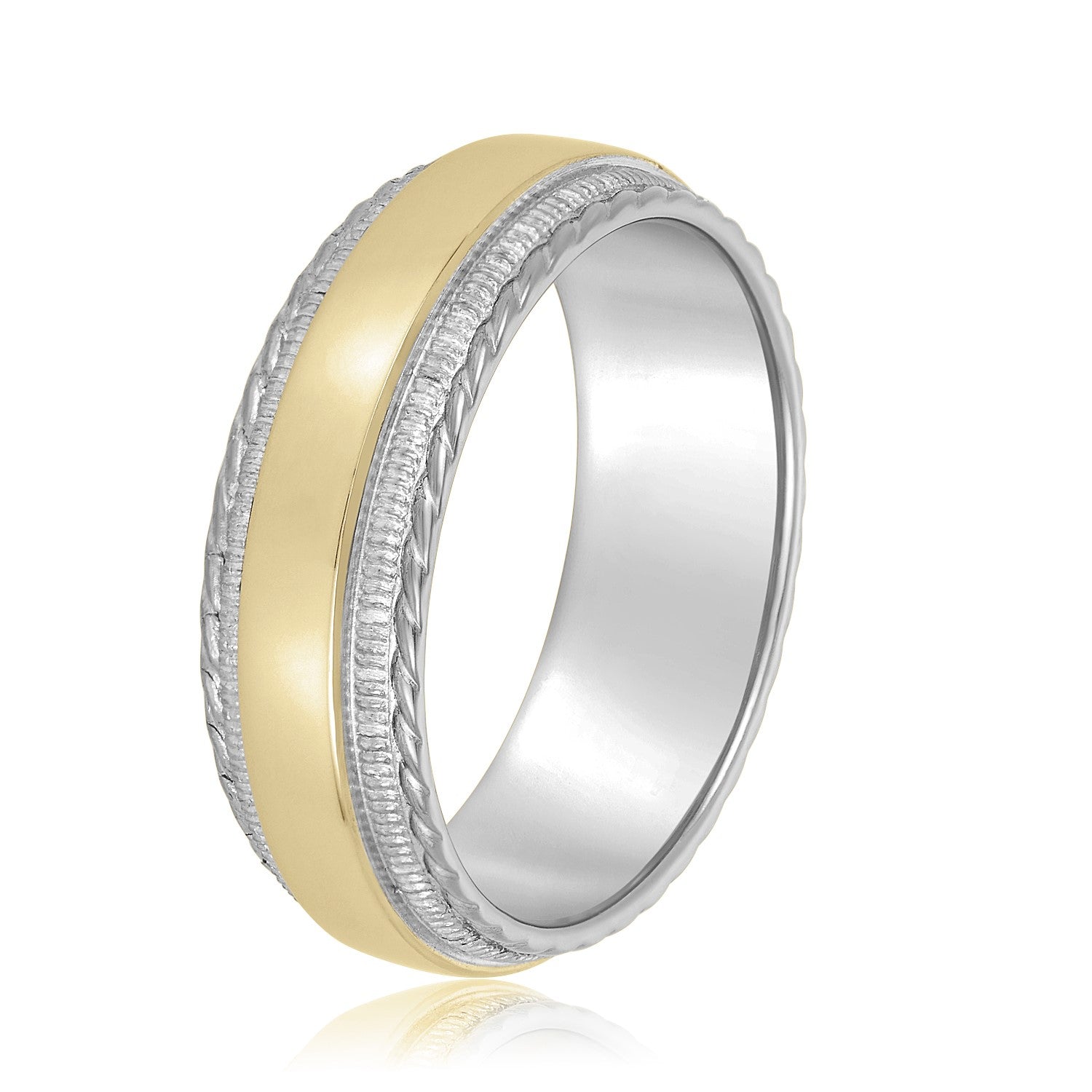 Bold Men's 5mm-8mm Milgrain Edge Gold Band with Brushed Centre
