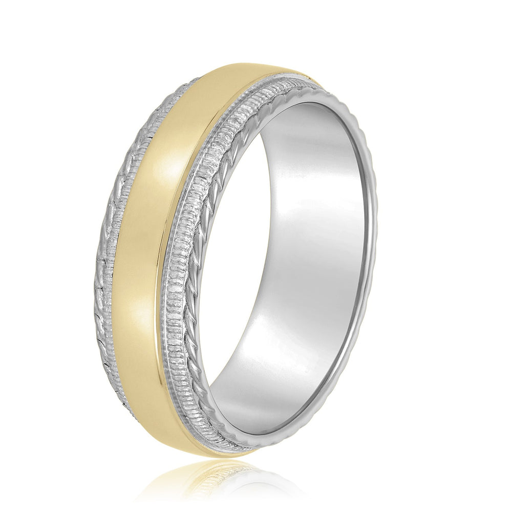 Bold Men's 5mm-8mm Milgrain Edge Gold Band with Brushed Centre
