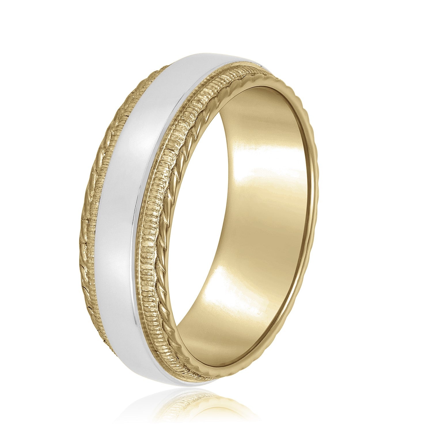 Bold Men's 5mm-8mm Milgrain Edge Gold Band with Brushed Centre
