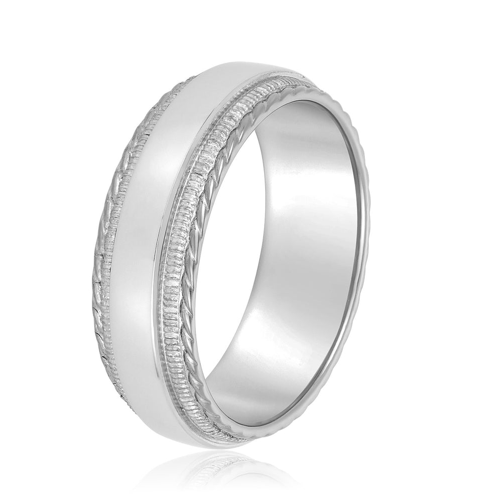 Slim Men's 5mm-8mm Milgrain Edge Gold Band with Brushed Centre