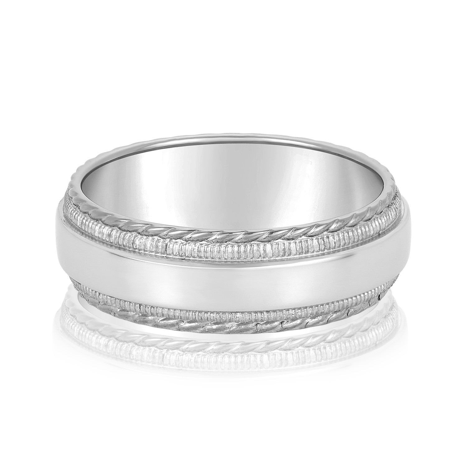 Bold Men's 5mm-8mm Milgrain Edge Gold Band with Brushed Centre