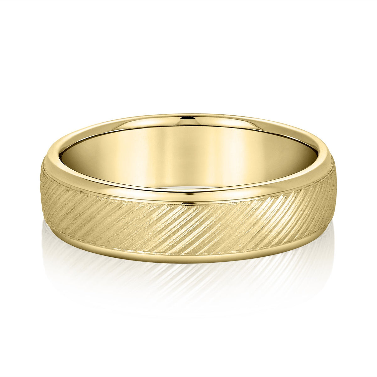 Bold Men's 5mm-8mm Diagonal Brushed Gold Band with Bevelled Edges