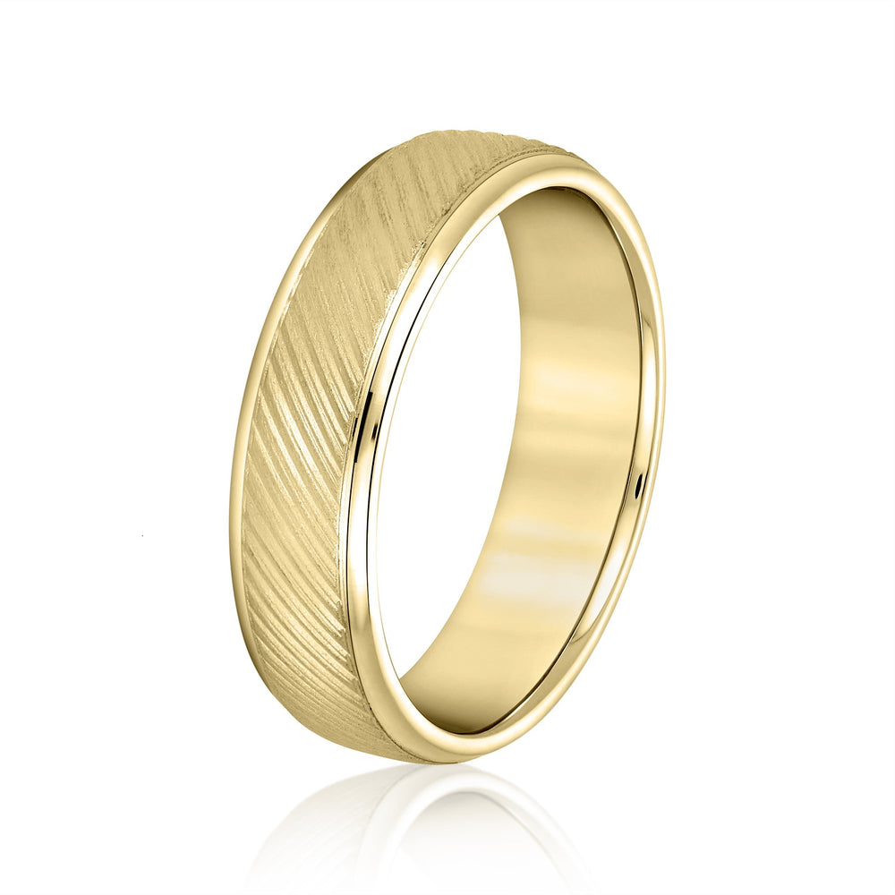 Slim Men's 5mm-8mm Diagonal Brushed Gold Band with Bevelled Edges