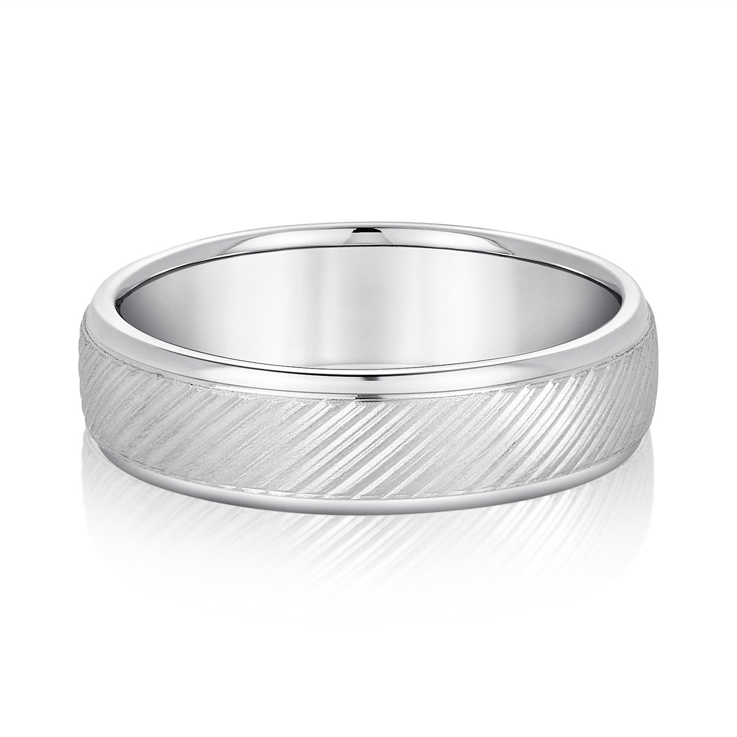 Slim Men's 5mm-8mm Diagonal Brushed Gold Band with Bevelled Edges