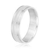 Slim Men's 5mm-8mm Grooved Step Edge Gold Band with Step Edges