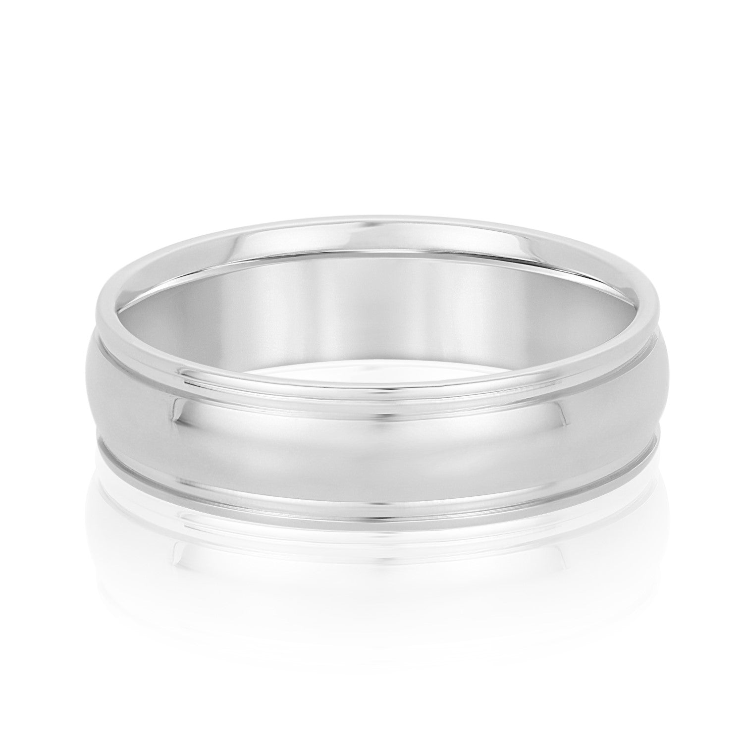 Slim Men's 5mm-8mm Grooved Step Edge Gold Band with Step Edges