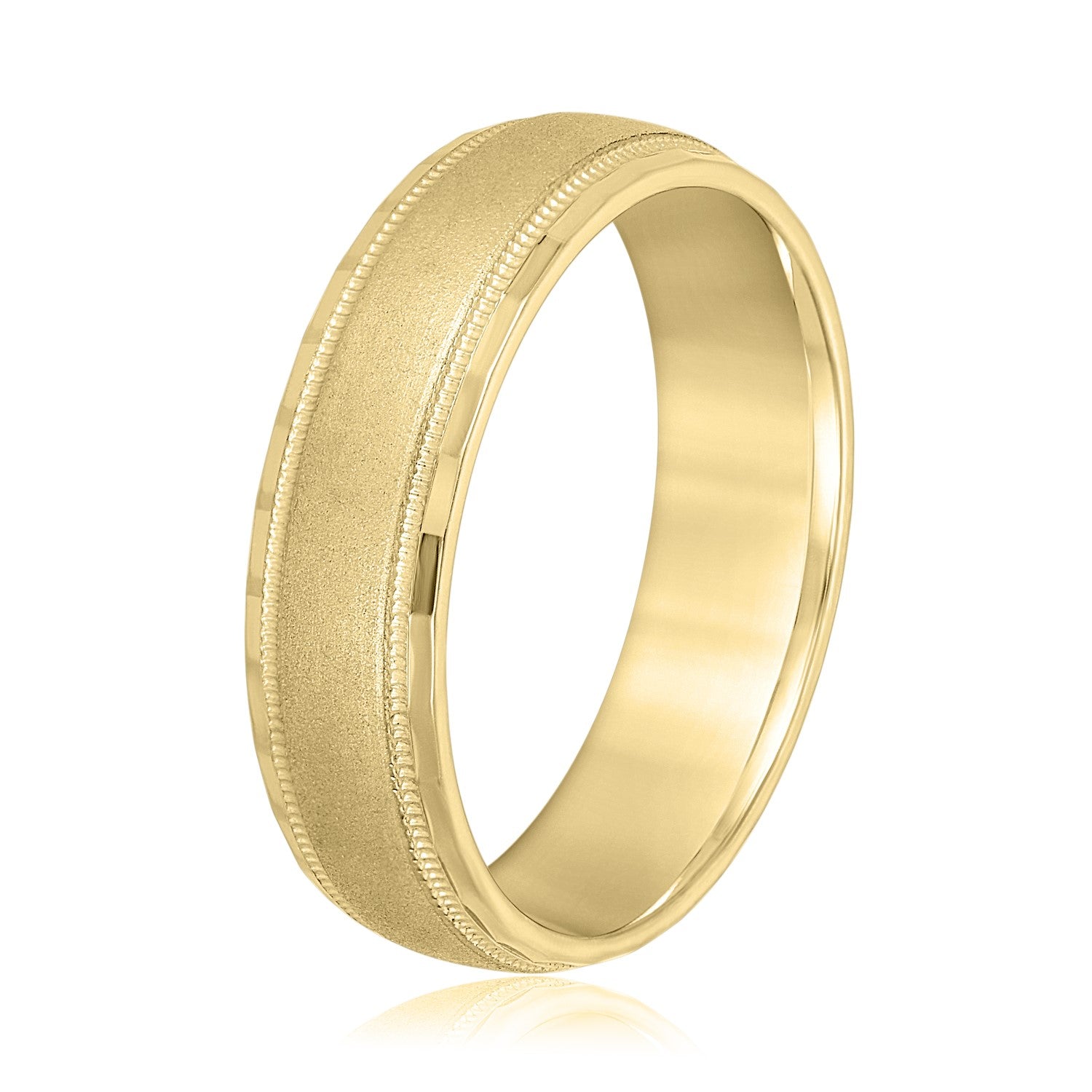 Bold Men's 5mm-8mm Satin Centre Gold Band with Bevelled Edges