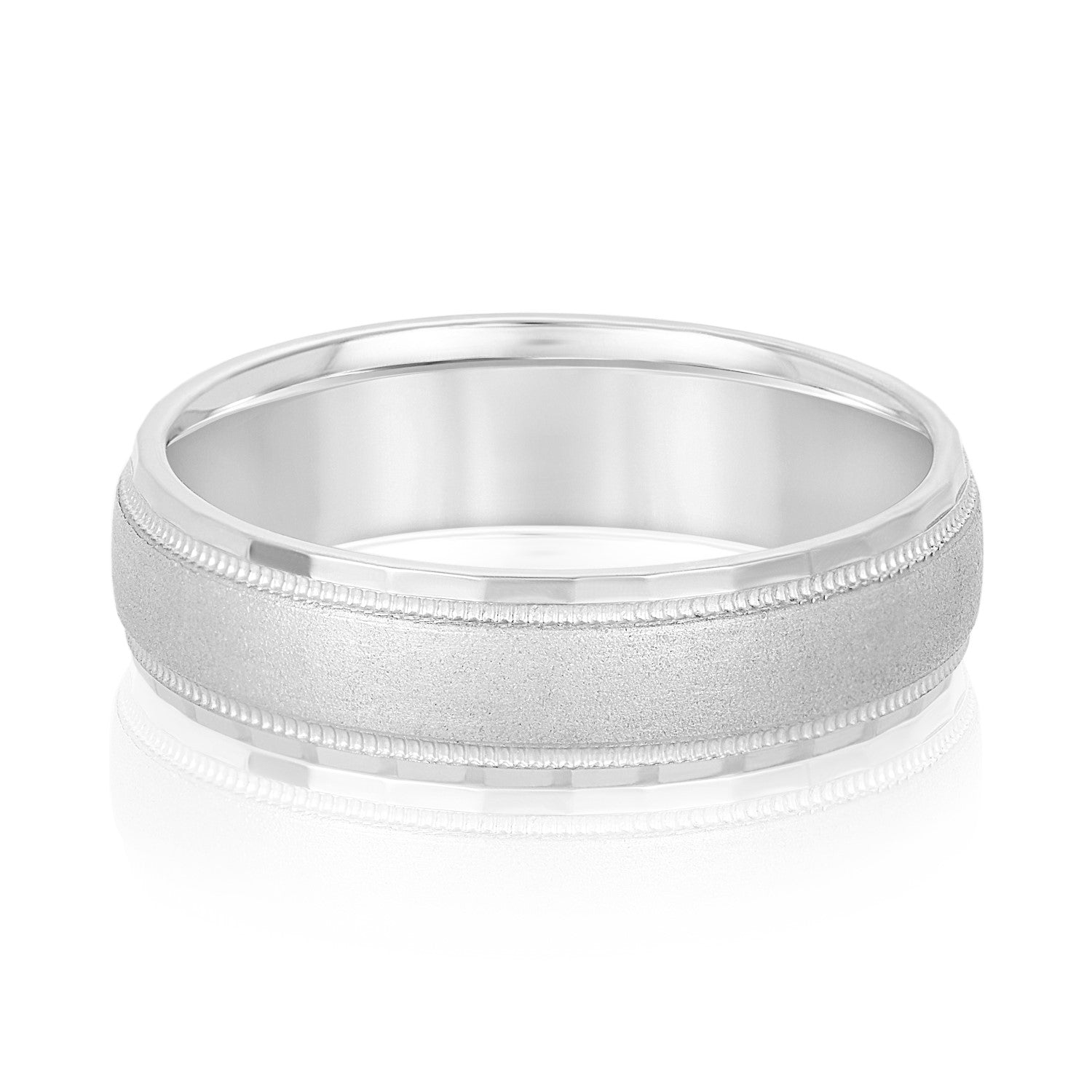 Slim Men's 5mm-8mm Satin Centre Gold Band with Bevelled Edges