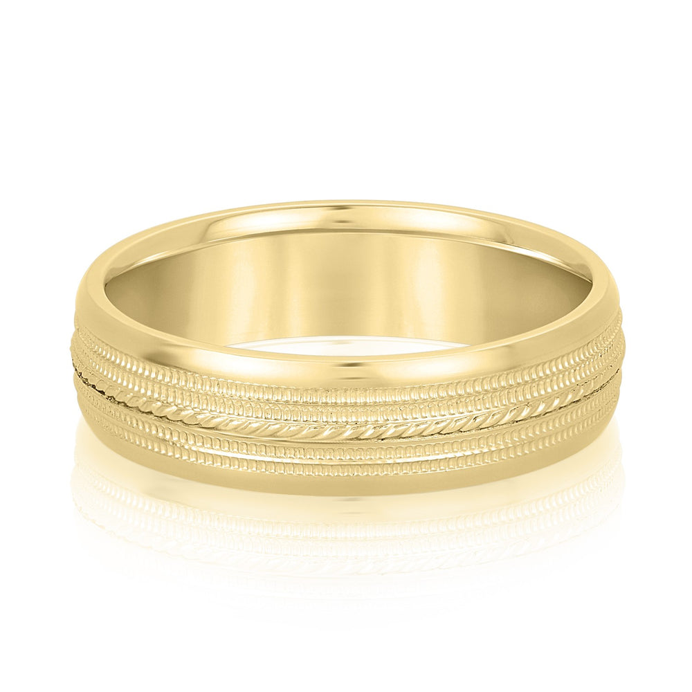 Bold Men's 5mm-8mm Milgrain Edge Gold Band
