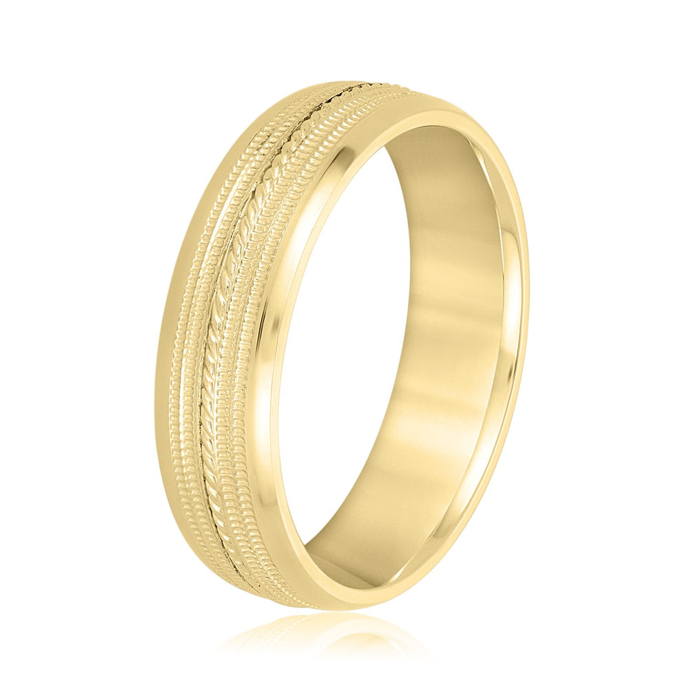 Bold Men's 5mm-8mm Milgrain Edge Gold Band
