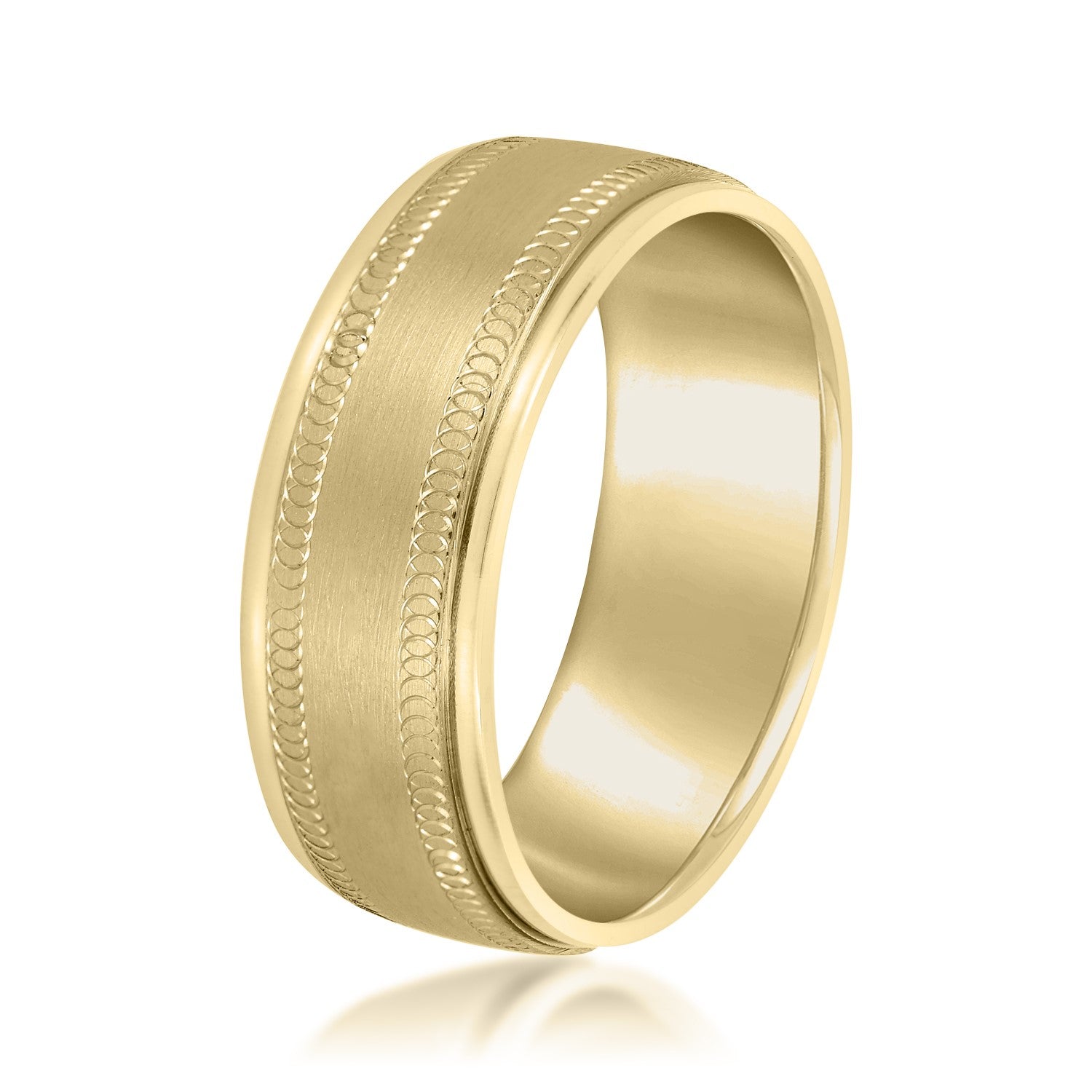 Slim Men's 5mm-8mm Milgrain Edge Gold Band Anniversary Stacking