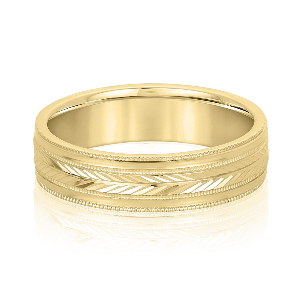 Bold Men's 5mm-8mm Carved Gold Band Refined