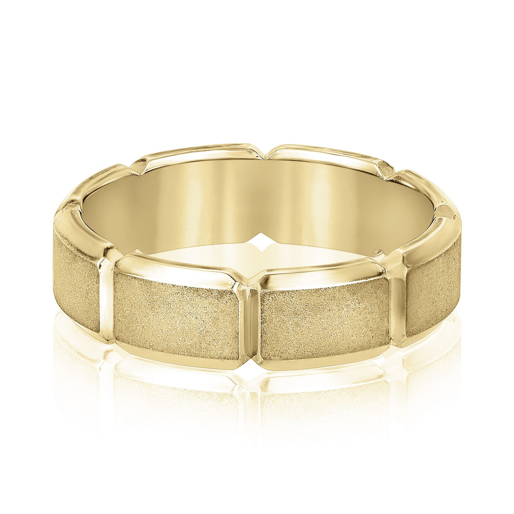 Slim Men's 5mm-8mm Carved Gold Band Modern