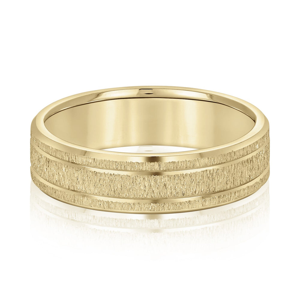 Slim Men's 5mm-8mm Carved Gold Band Timeless