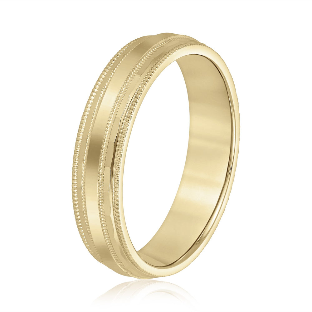 Slim Men's 5mm-8mm Milgrain Edge Gold Band Refined