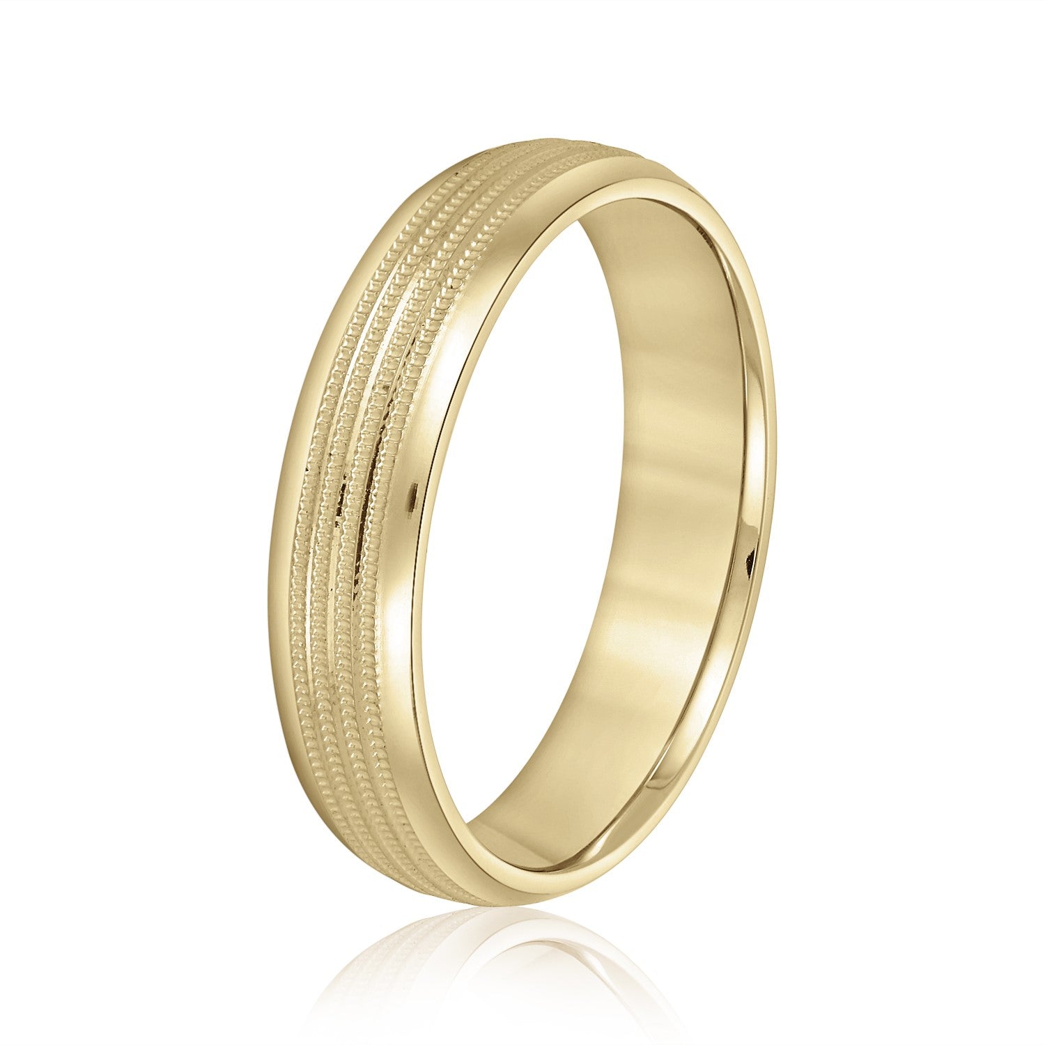 Slim Men's 5mm-8mm Milgrain Edge Gold Band Elegant