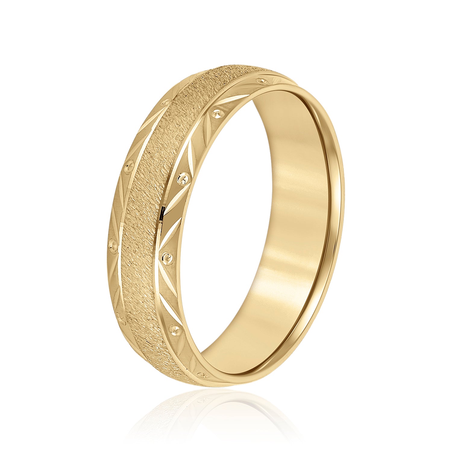 Slim Men's 5mm-8mm Carved Gold Band Delicate