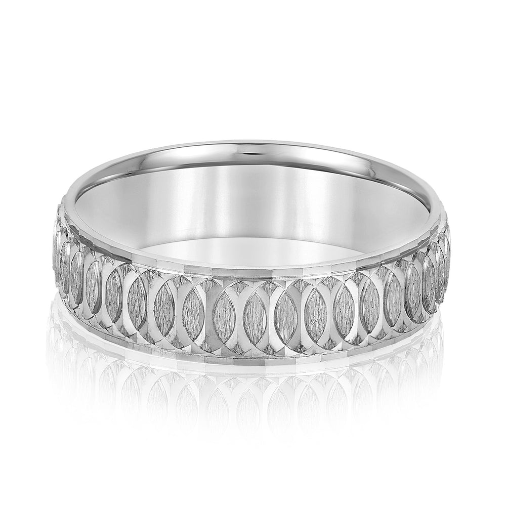 Slim Men's 5mm-8mm Carved Gold Band Minimal