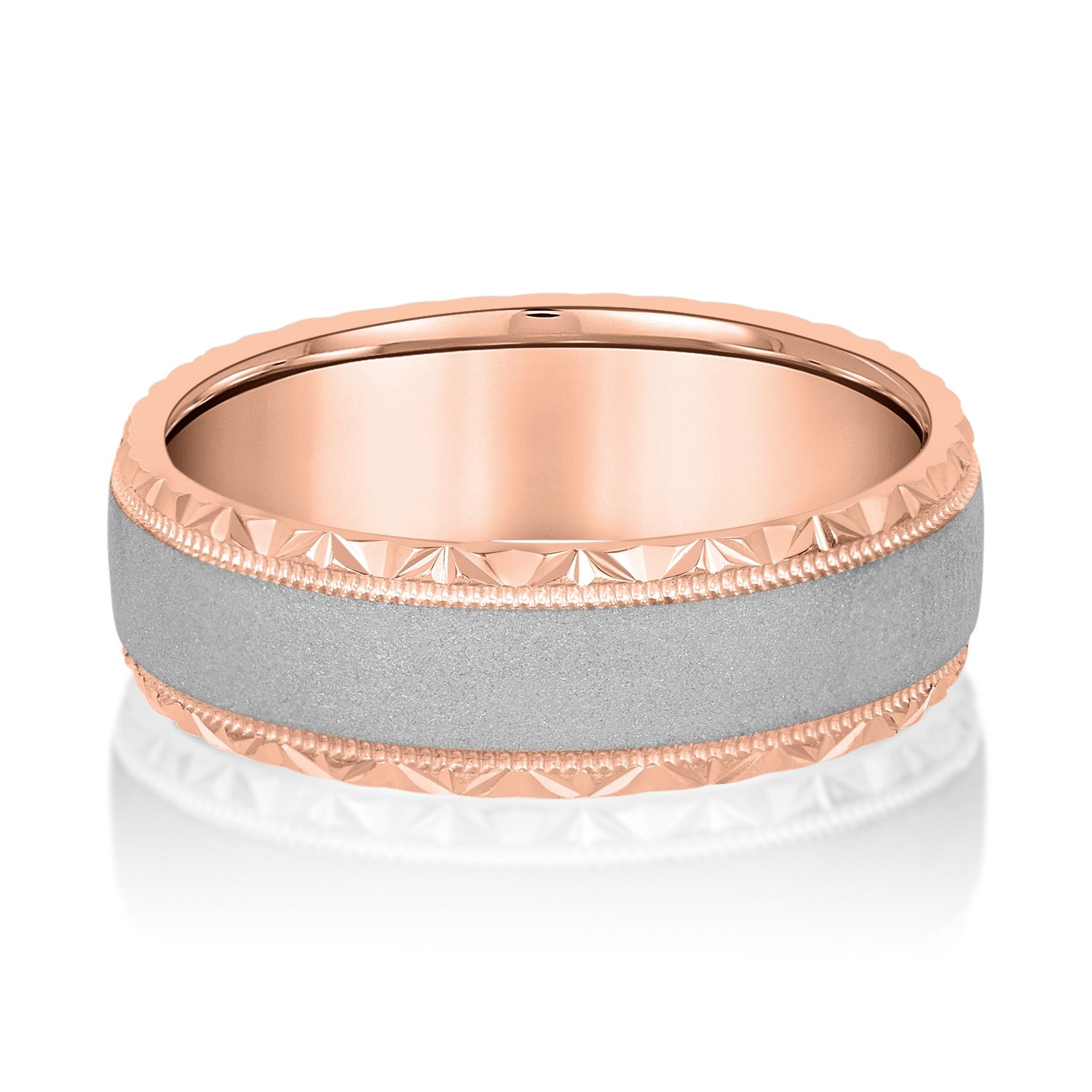 Slim Men's 5mm-8mm Carved Gold Band Contour