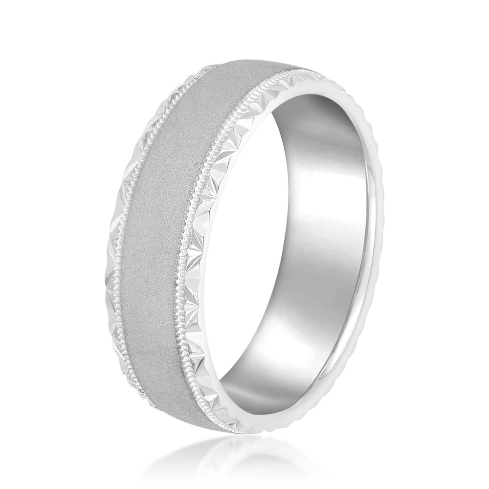 Slim Men's 5mm-8mm Carved Gold Band Contour