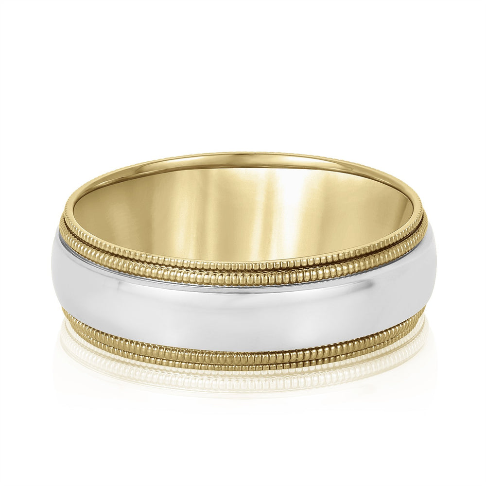 Bold Men's 5mm-8mm Milgrain Edge Gold Band Classic