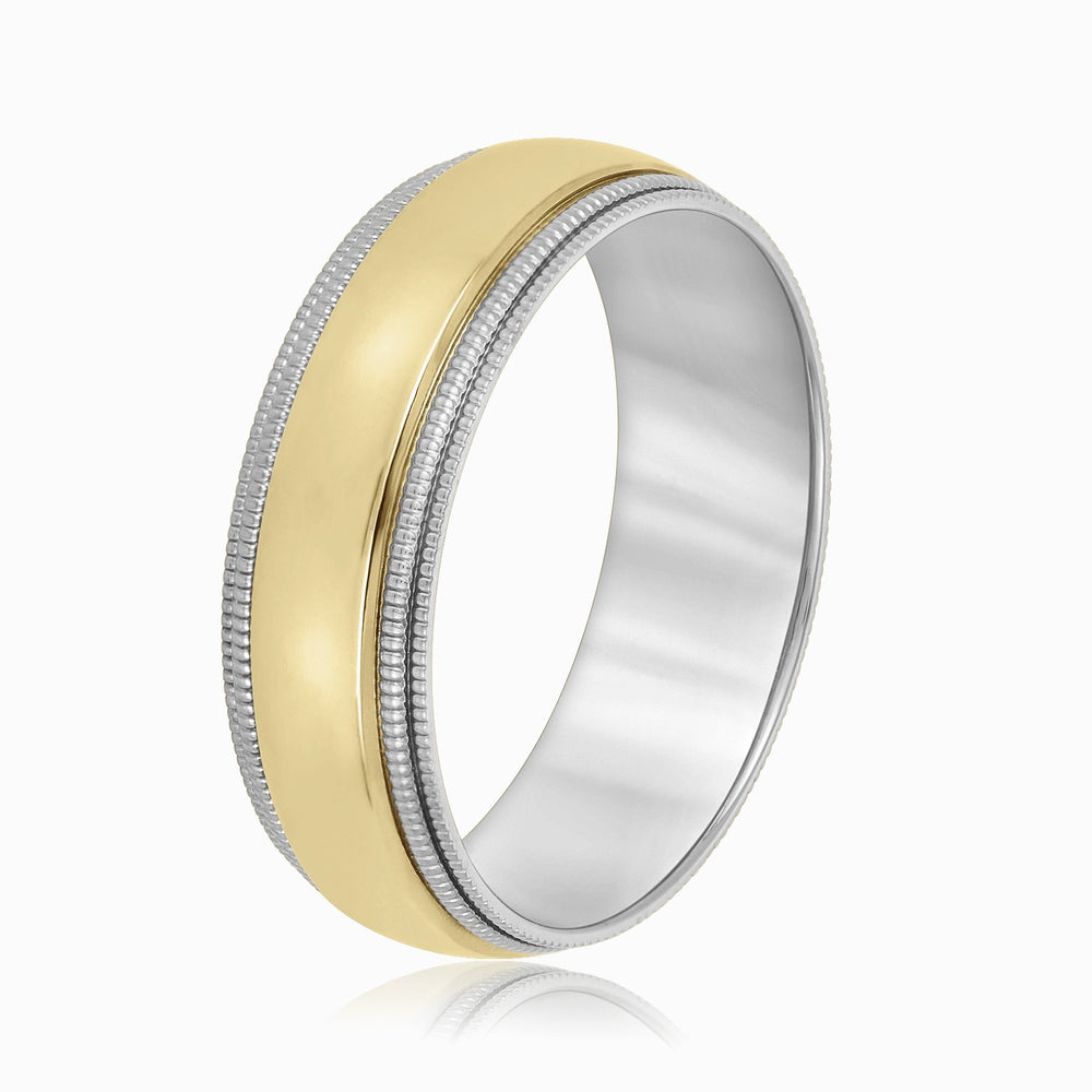 Bold Men's 5mm-8mm Milgrain Edge Gold Band Classic