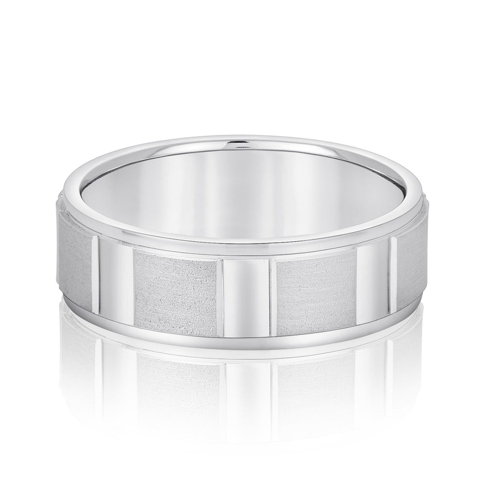 Slim Men's 5mm-8mm Carved Gold Band Bright