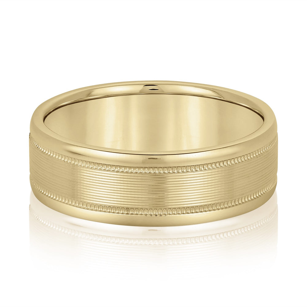 Slim Men's 5mm-8mm Milgrain Edge Gold Band Modern