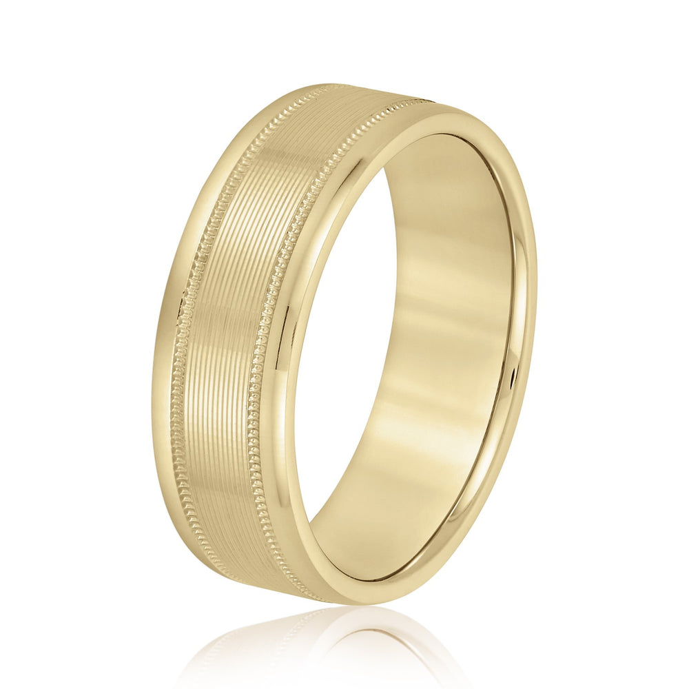 Bold Men's 5mm-8mm Milgrain Edge Gold Band Modern