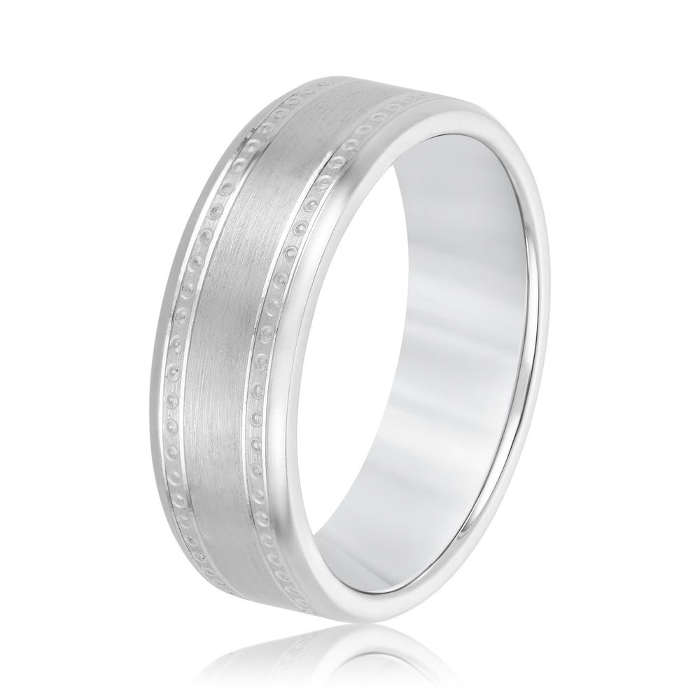 Slim Men's 5mm-8mm Milgrain Edge Gold Band Timeless