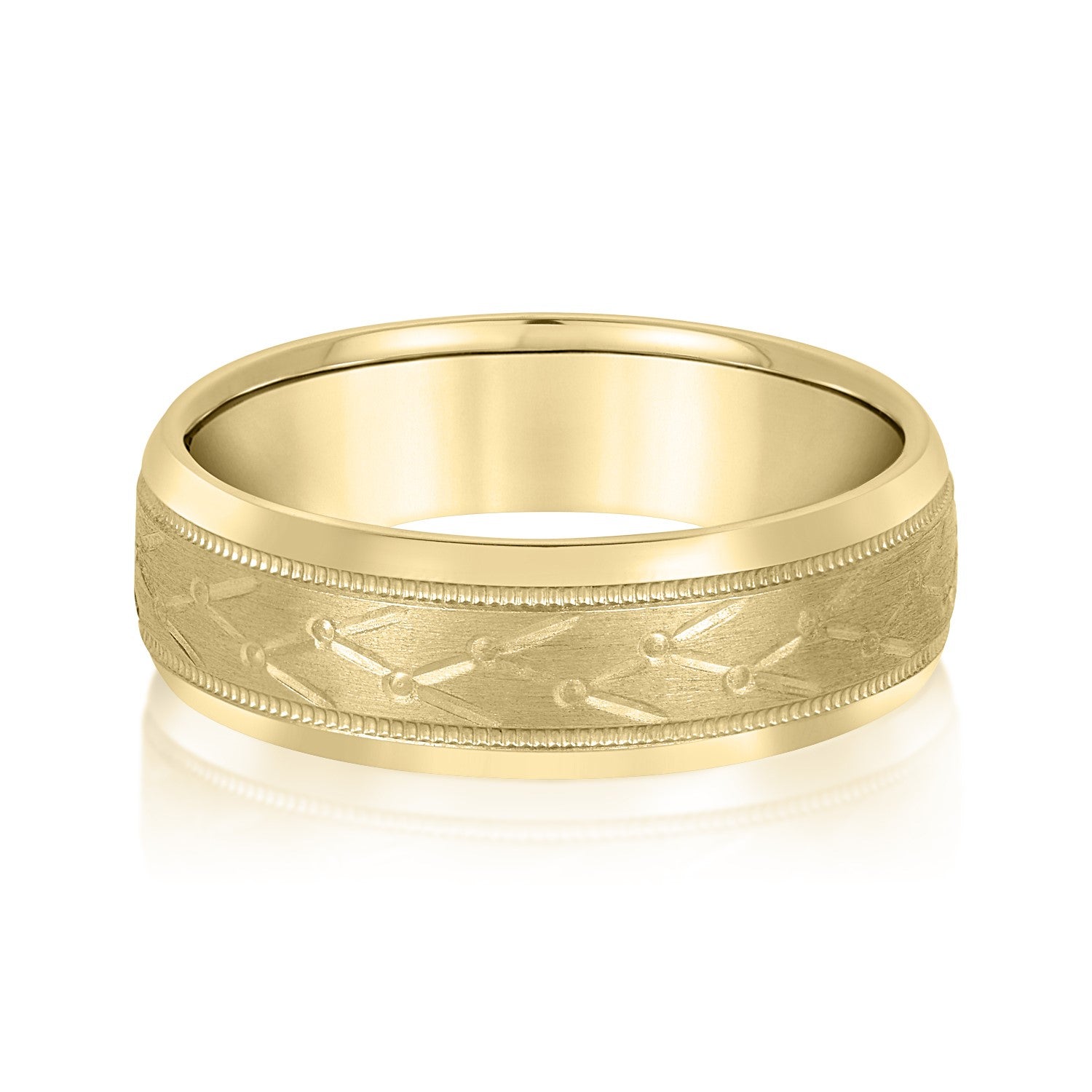 Bold Men's 5mm-8mm Carved Gold Band Low Set