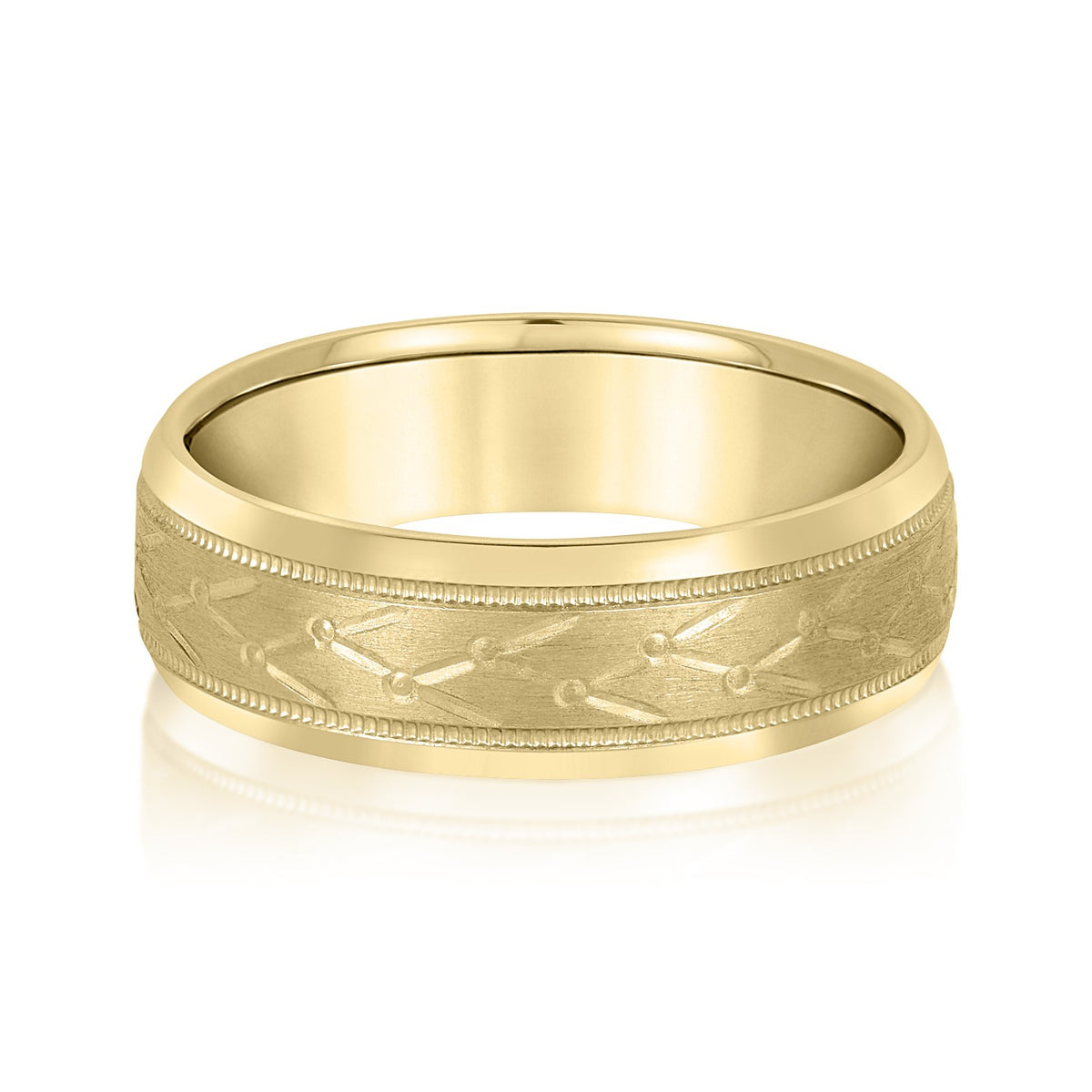 Slim Men's 5mm-8mm Carved Gold Band High Set