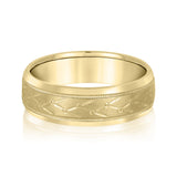 Slim Men's 5mm-8mm Carved Gold Band High Set