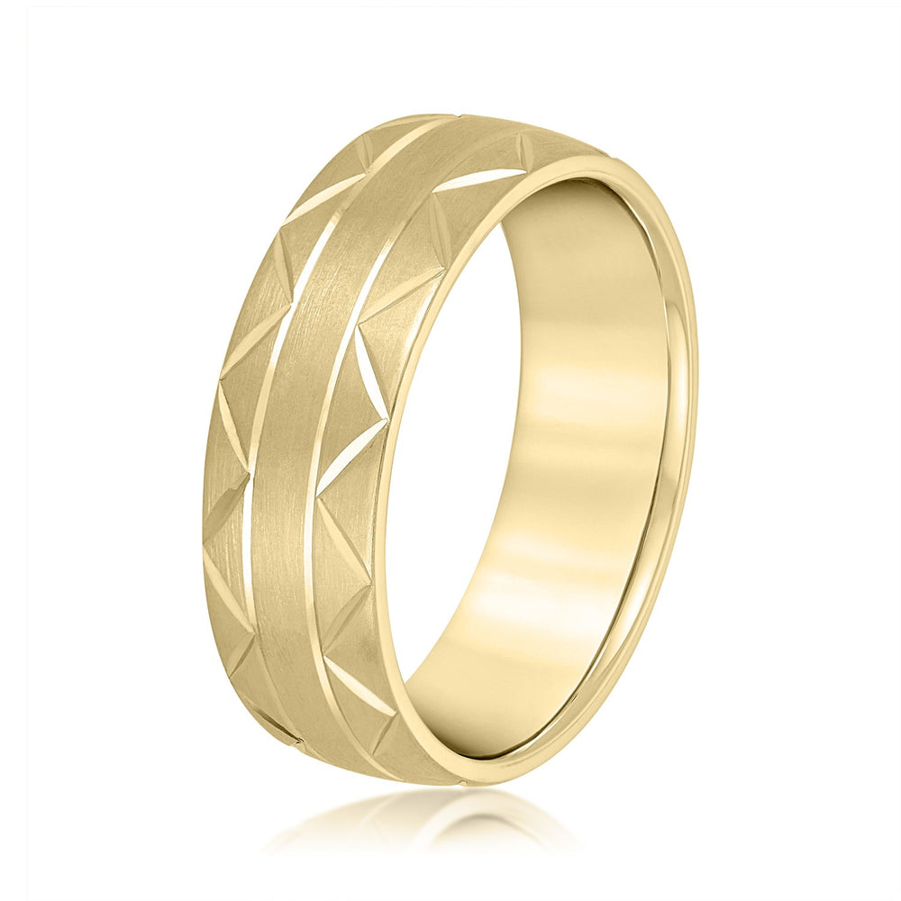 Bold Men's 5mm-8mm Carved Gold Band Bevelled Edge