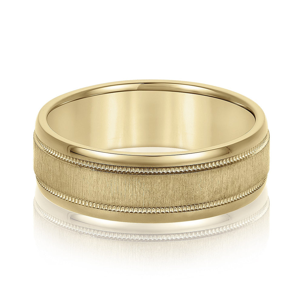 Bold Men's 5mm-8mm Carved Gold Band Bright Cut