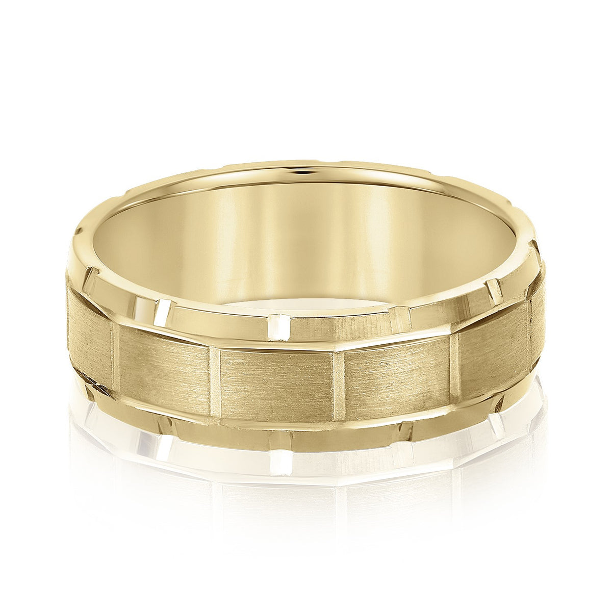 Bold Men's 5mm-8mm Carved Gold Band Slim Fit