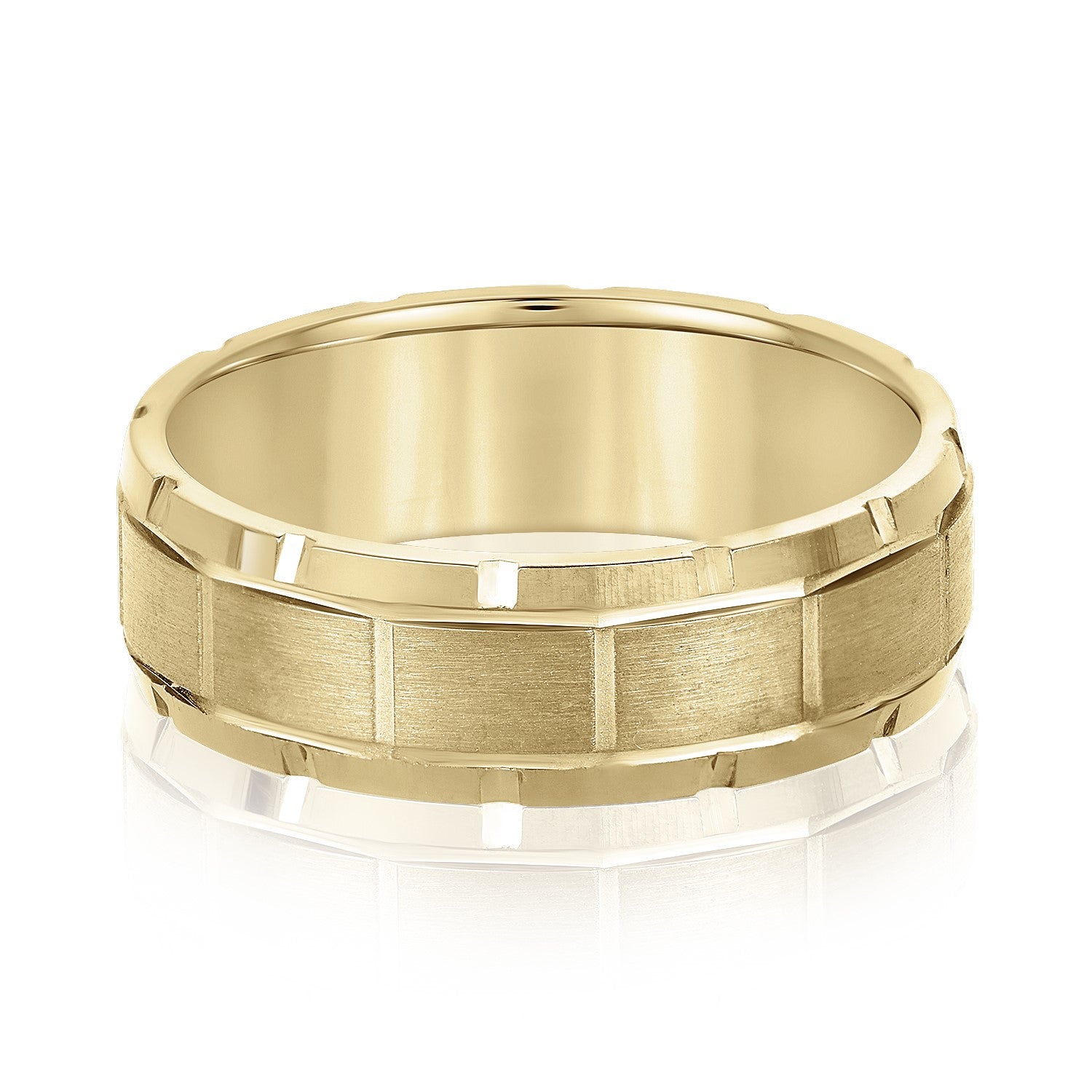 Slim Men's 5mm-8mm Carved Gold Band Comfort