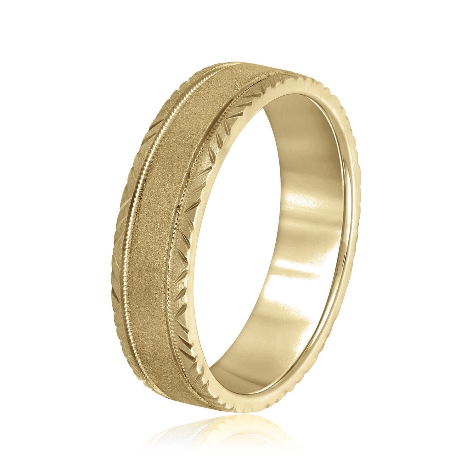 Slim Men's 5mm-8mm Carved Gold Band Heirloom