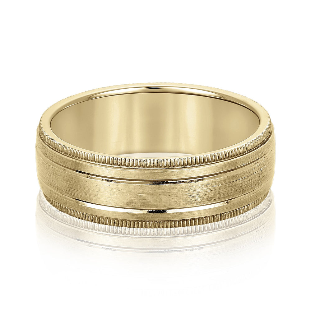 Slim Men's 5mm-8mm Milgrain Edge Gold Band Sleek