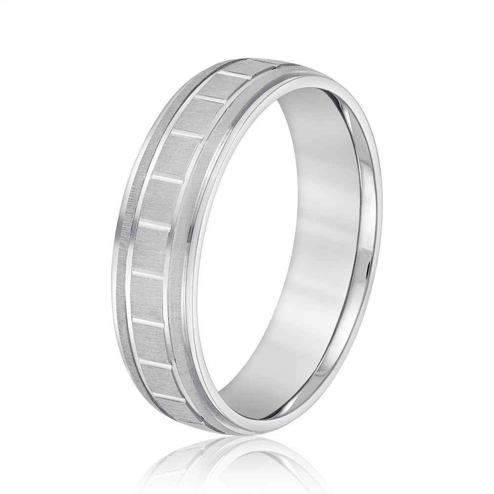 Slim Men's 5mm-8mm Carved Gold Band Promise