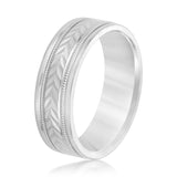 Slim Men's 5mm-8mm Carved Gold Band Prong Set