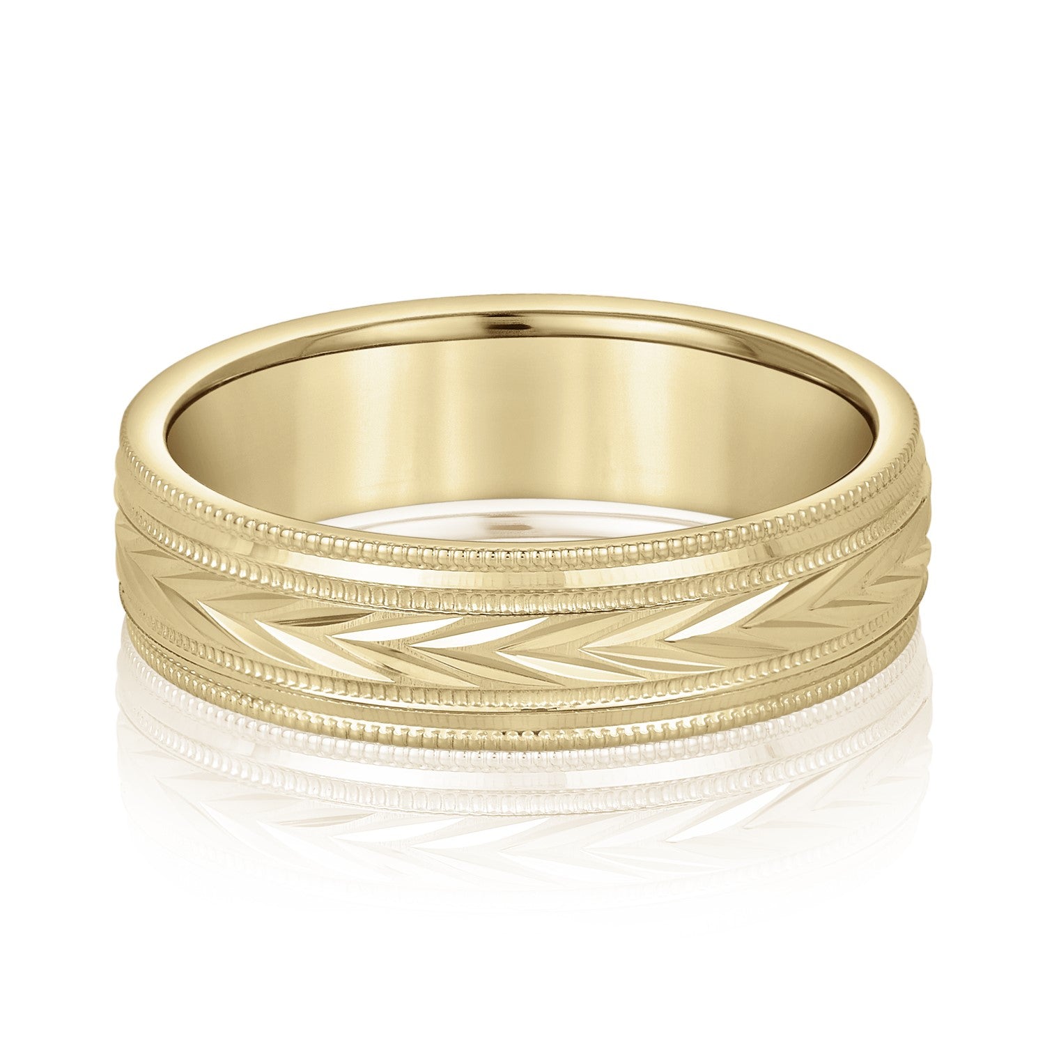 Bold Men's 5mm-8mm Carved Gold Band Prong Set