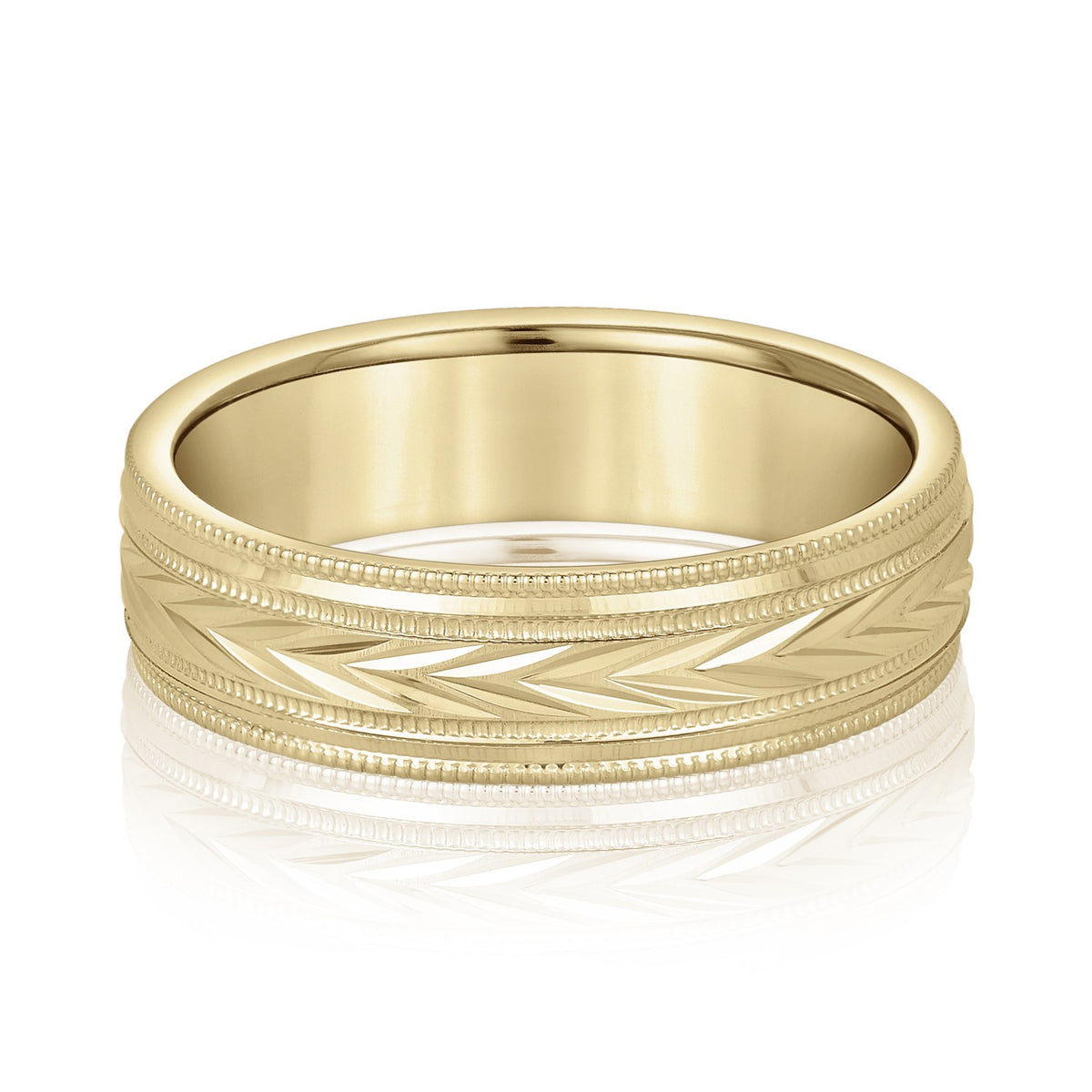 Bold Men's 5mm-8mm Carved Gold Band Prong Set