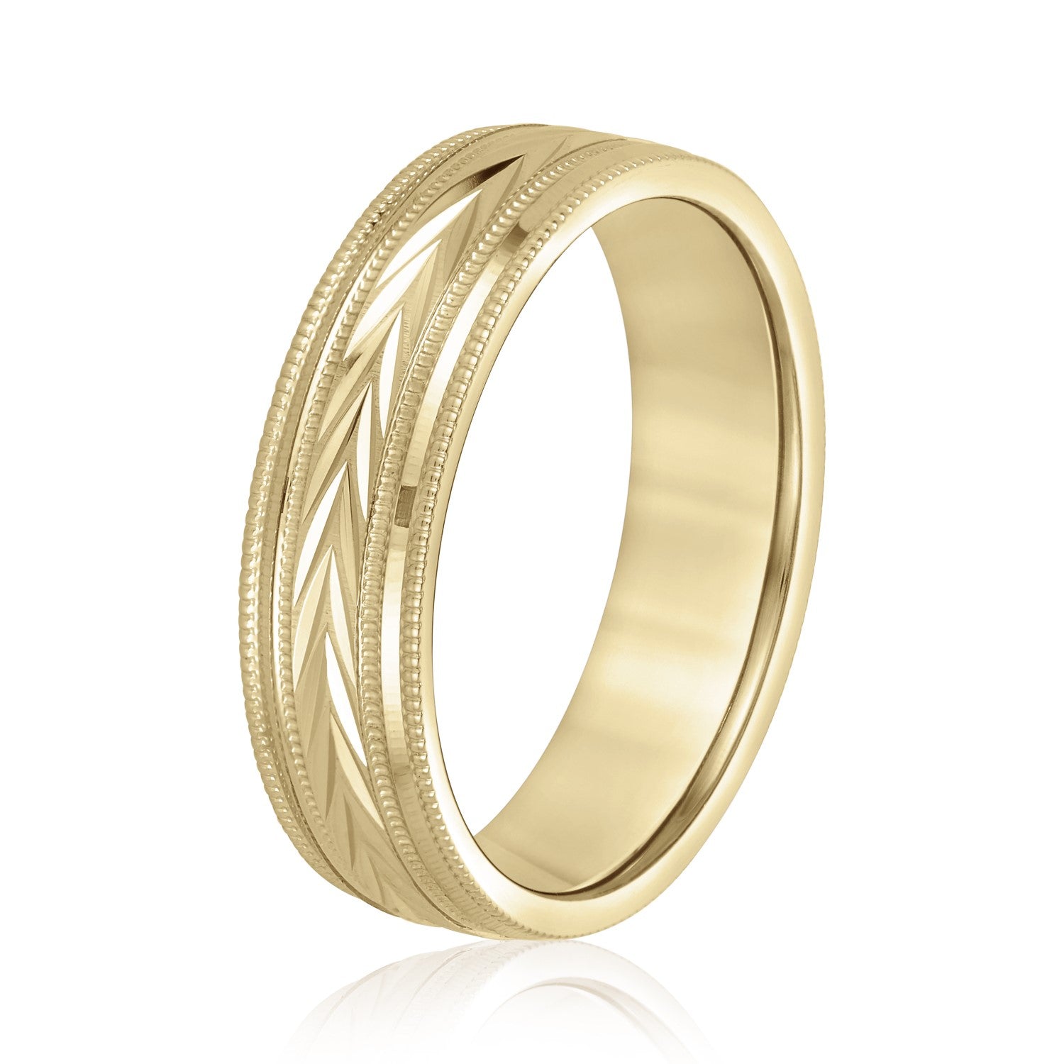Bold Men's 5mm-8mm Carved Gold Band Prong Set