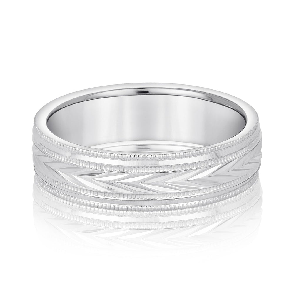 Slim Men's 5mm-8mm Carved Gold Band Bridal Look