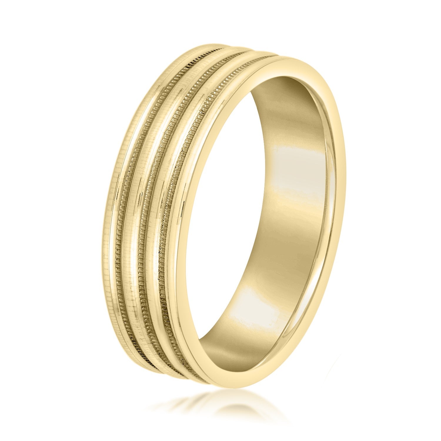 Bold Men's 5mm-8mm Milgrain Edge Gold Band Classic Stacking