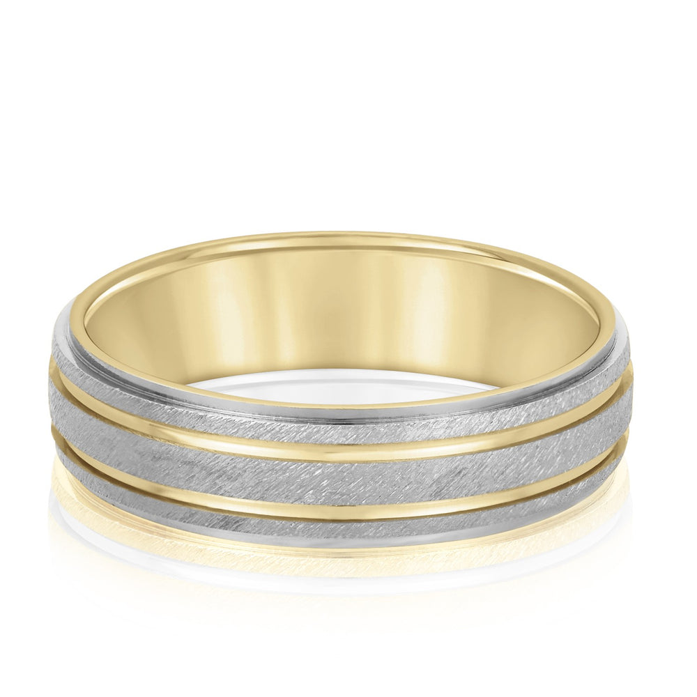Bold Men's 5mm-8mm Carved Gold Band Bridal Look