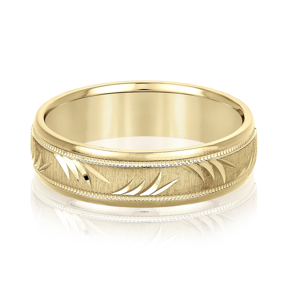 Slim Men's 5mm-8mm Carved Gold Band Dress